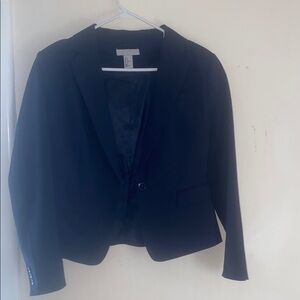H&M Blue Cropped Blazer with Tailored Fit and Deep V-Neckline